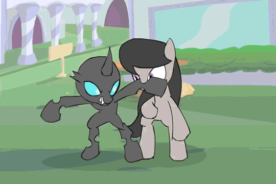 Kicking flank Kicking flank. So I was bored and decided to splice a bunch of frames apart to create a (maybe?) seamless loop of Octavia fighting a changeling. Original animat