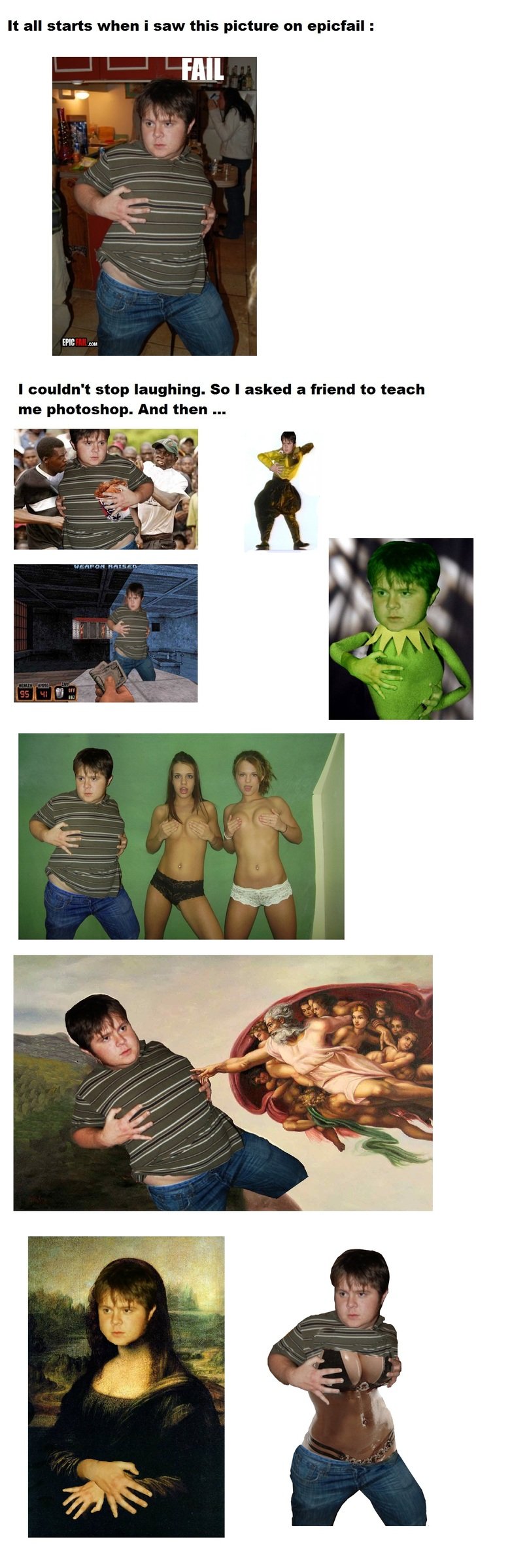 Comp of funny guy Comp of funny guy. 100 % OC.This is my first comp, and also the first time i used Photoshop. So please be indulgent and spare a thumb ;) EDIT : Top 150 ? You gu