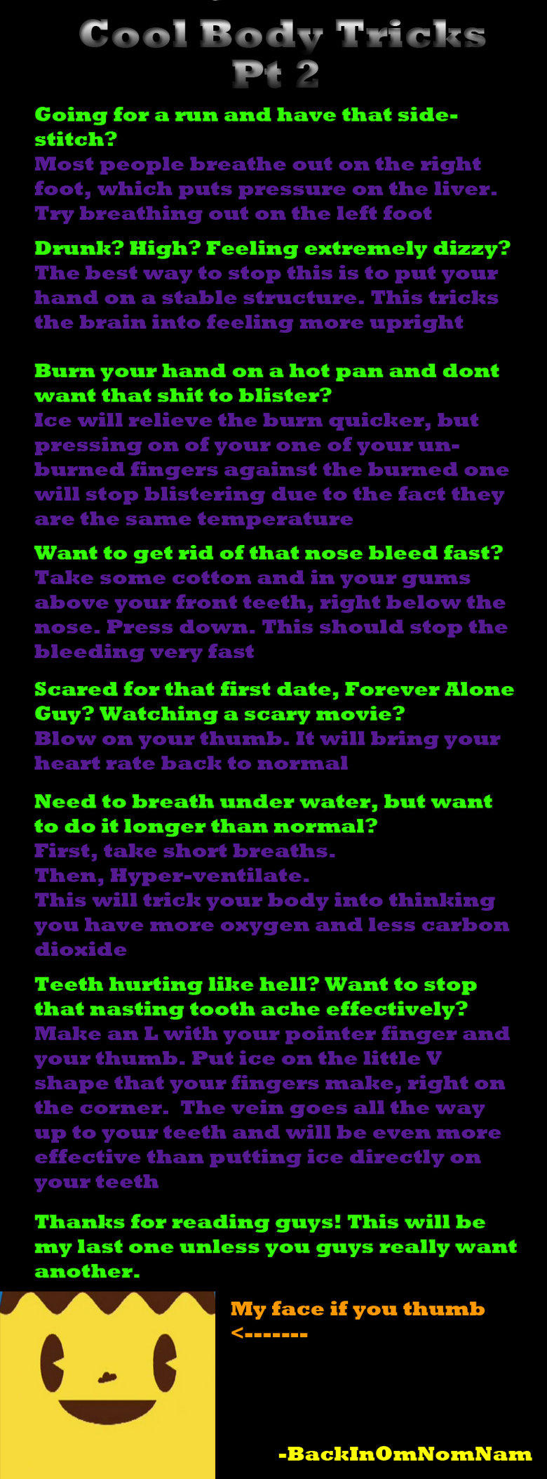Cool Body Tricks Pt 2 Cool Body Tricks Pt 2. Since the last one was such a success, heres part 2<br /> Number 3: /funny_pictures/1351990/Cool+Body+Tricks+Pt3/<br /> Dont