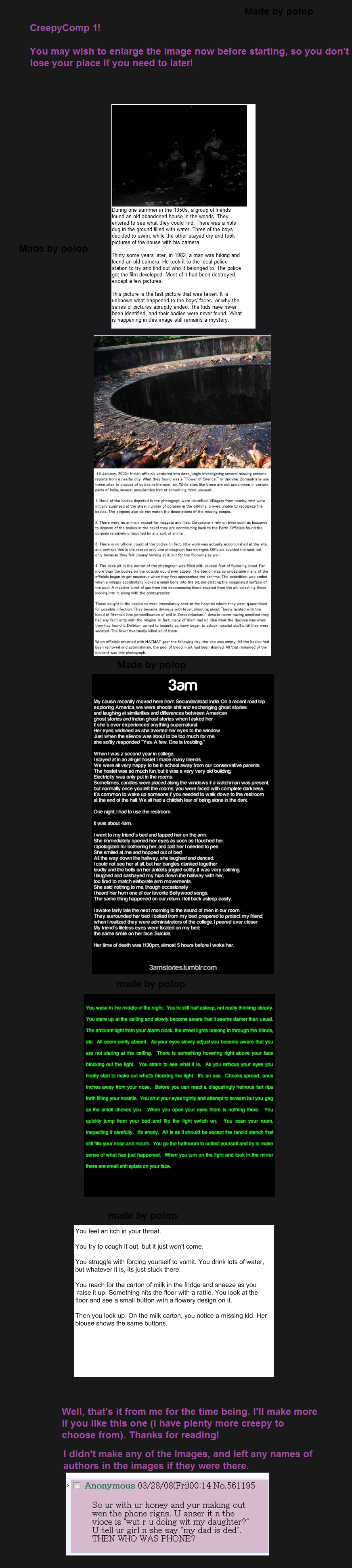 CreepyComp 1 (enlarge) CreepyComp 1 (enlarge). I will make more if you want more, like i said there's more where they came from. I'd rather comments than thumbs so i can see what i di