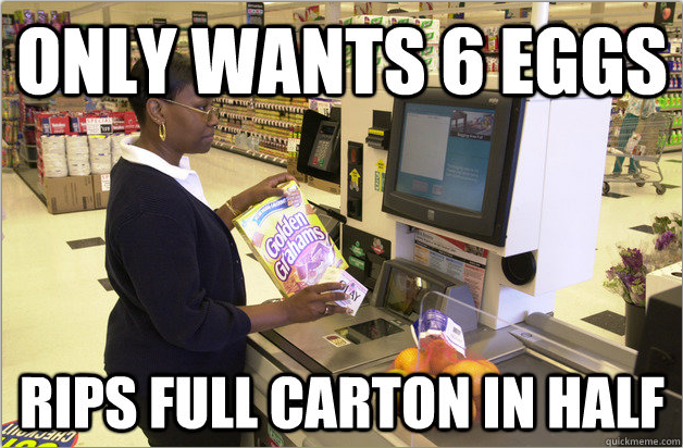 Customer Logic Customer Logic. Yup, this happened at work today. I was just dumbstruck when I walked over to a customer holding half a carton of eggs, visibly ripped by hand.