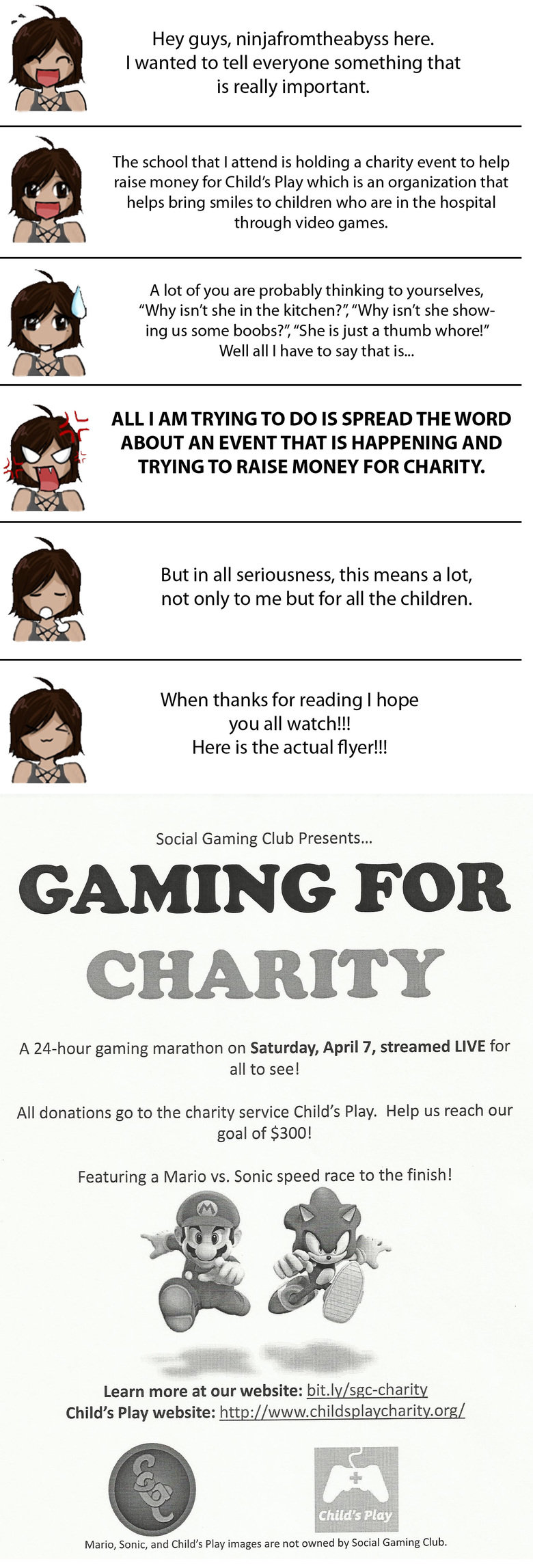 Gaming 4 Charity Gaming 4 Charity. Hey guys, just wanted to try to raise money for a charity, Child's Play www.childsplaycharity.org/ . Every little bit counts.. Hey guys, here.