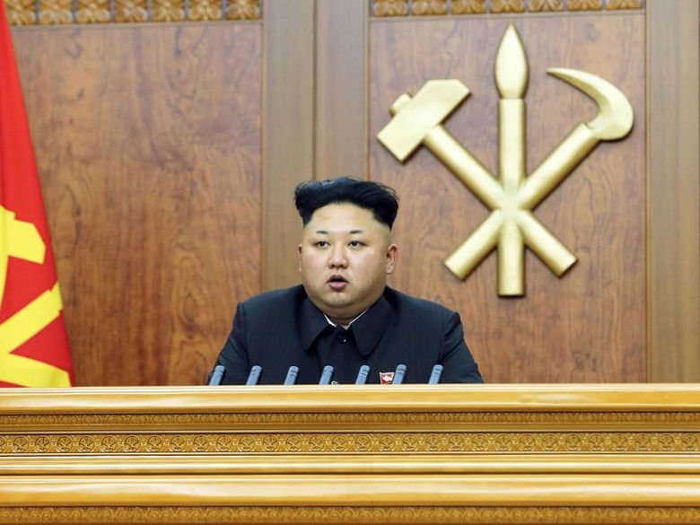 Glorious Admin Comp. Admin making fun of OP with all of his buff handsome friends. Admin delivers a New Year address in Pyongyang on Jan. 1 in this photo releas
