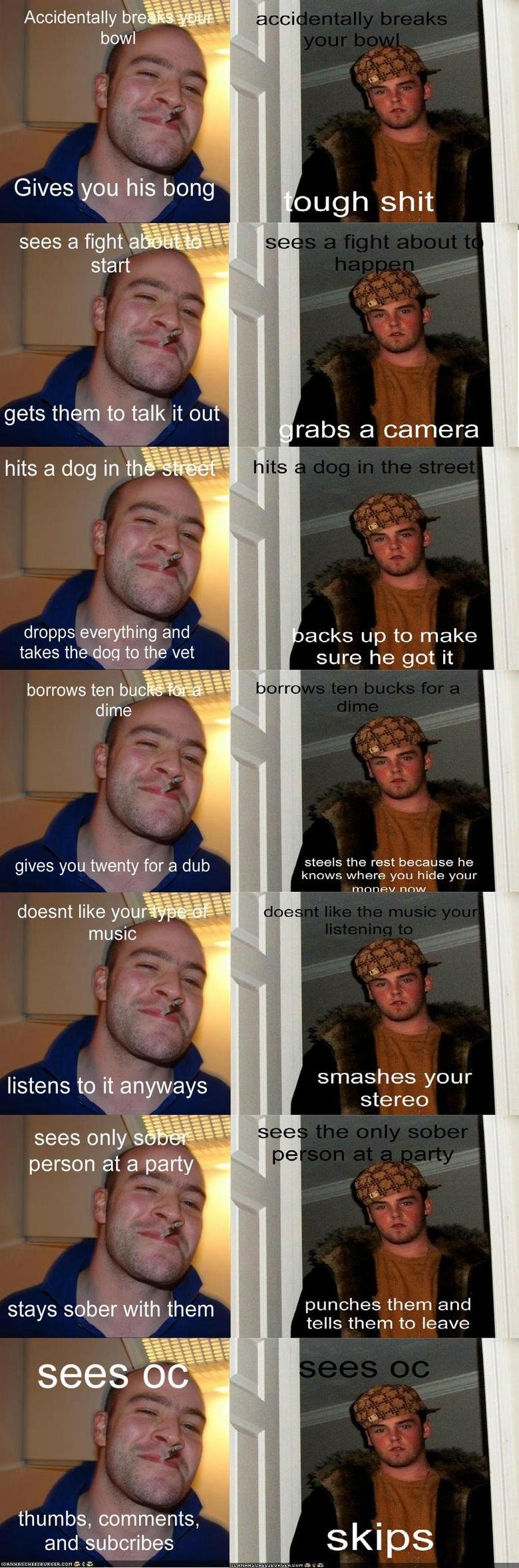 Good Guy Greg VS. Scumbag Steve comp! Good Guy Greg VS. Scumbag Steve comp!. took a while to make and put together, all oc. be a good guy greg, not a scumbag steve!! check out my page for more oc. a