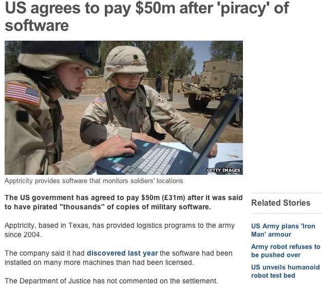 Oh, the Irony... Oh, the Irony.... While the US government tries to "eliminate piracy" claiming it's costing the film industry millions, they end up pirating from a mi