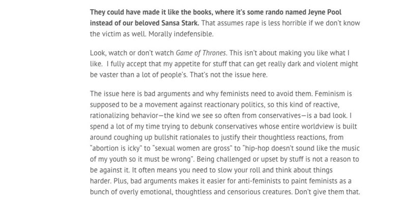 Sansa rape arguments debunked. You will probably enjoy reading this. Of course it's not mine, here's the source: www.rawstory.com/2015/05/all-hopefully-of-the-b