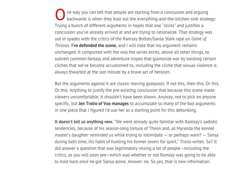Sansa rape arguments debunked. You will probably enjoy reading this. Of course it's not mine, here's the source: www.rawstory.com/2015/05/all-hopefully-of-the-b