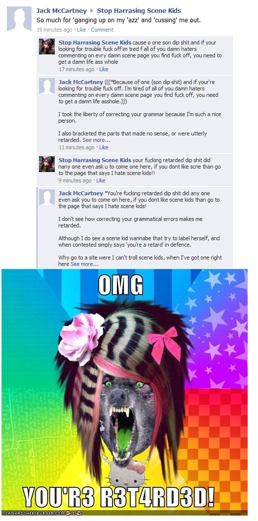 Scene kid trolling check description Scene kid trolling check description. I decided to troll a scene kid, just for kicks. Every time it says 'see more' it's actually a link to this Facebook page w
