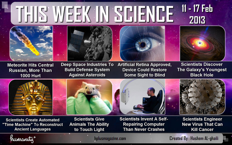 Science, Feb 11-17 Science, Feb 11-17. SOURCE: hplusmagazine.com/2013/02/18/this-week-in-science-11-17-feb-2013-by-hashem-al-ghaili/ Support the author, links to all articles are