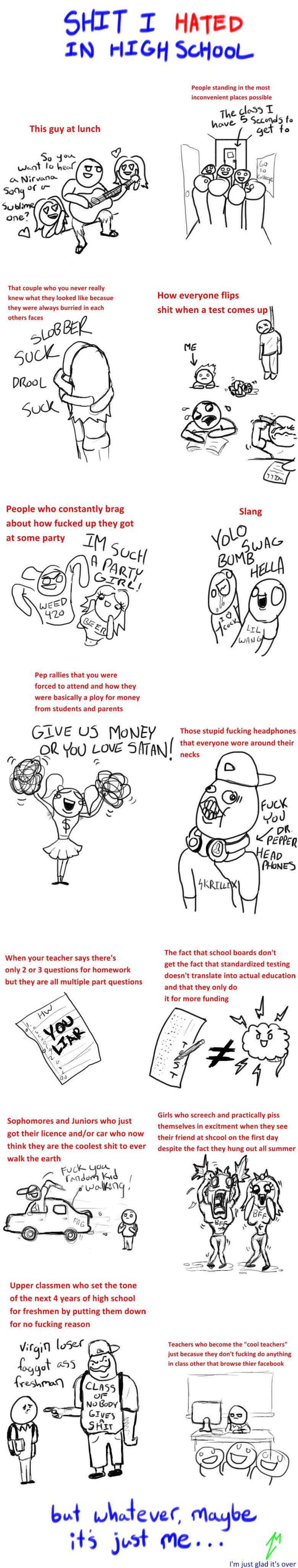 Shit I hated in highschool Shit I hated in highschool. Just drew out some of my observations from my days back in high school. I also wanted to say congratulations to those of you who rec