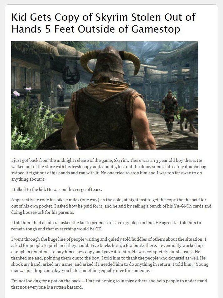 Skyrim Hero saves the day Skyrim Hero saves the day. this gave me a feel.jpg EDIT #1: First of all this is from a news website and not mine, secondly I don't care if i get thumbs or not