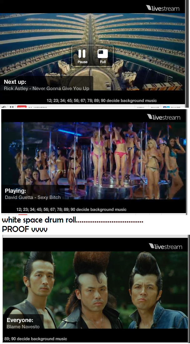 So there was a livestream... So there was a livestream.... hosted on a thread... I would've screen-capped the rolls i got on the /b/ thread, but i was sadly banned for rolling the same song