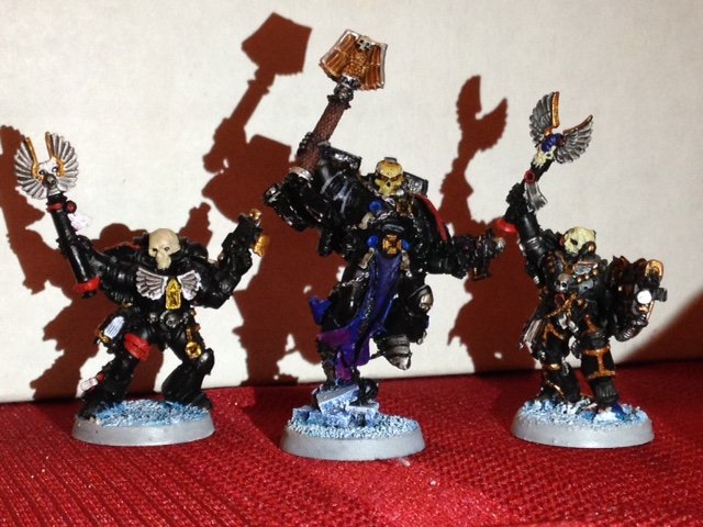 Spess Mehreens. Tactical squads 1-5 and the reserve, labeled as such on the pads. I put the more recent, better painted guys in the main squads, and stuck my ol