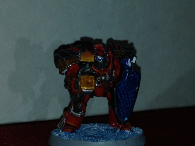 Spess Mehreens. Tactical squads 1-5 and the reserve, labeled as such on the pads. I put the more recent, better painted guys in the main squads, and stuck my ol