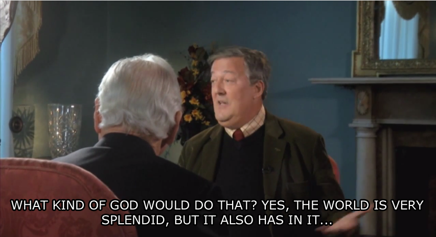 Stephen Fry ladies and gentlemen. . APPOSE WHAT OSCAR BE_ |: REVED IN v, fl),,! , HE DIED, IN OE YO’ UFE (idfc'. I'm a Christian, and I now know the reasoning behind Atheism. And all I have to say is..........Jesus.....