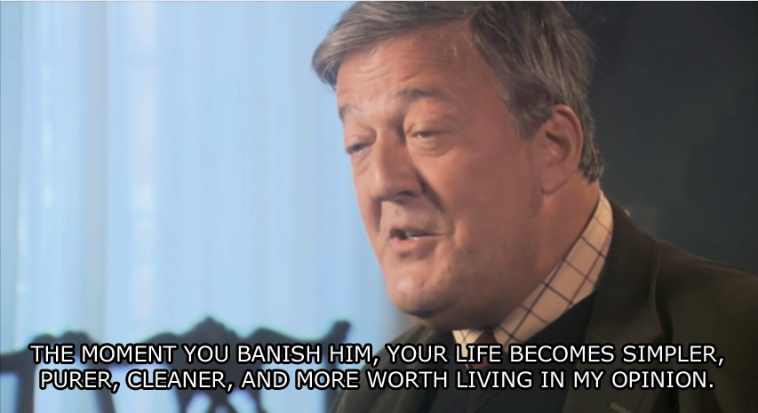 Stephen Fry ladies and gentlemen. . APPOSE WHAT OSCAR BE_ |: REVED IN v, fl),,! , HE DIED, IN OE YO’ UFE (idfc'. I'm a Christian, and I now know the reasoning behind Atheism. And all I have to say is..........Jesus.....