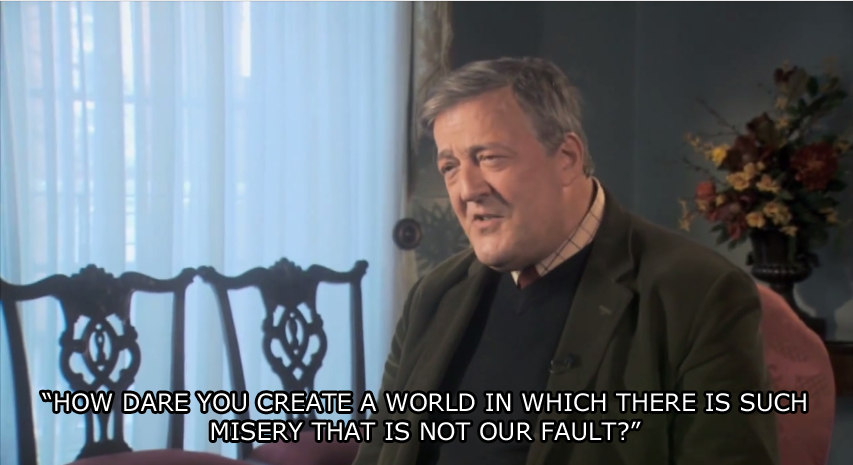 Stephen Fry ladies and gentlemen. . APPOSE WHAT OSCAR BE_ |: REVED IN v, fl),,! , HE DIED, IN OE YO’ UFE (idfc'. I'm a Christian, and I now know the reasoning behind Atheism. And all I have to say is..........Jesus.....