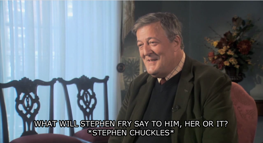 Stephen Fry ladies and gentlemen. . APPOSE WHAT OSCAR BE_ |: REVED IN v, fl),,! , HE DIED, IN OE YO’ UFE (idfc'. I'm a Christian, and I now know the reasoning behind Atheism. And all I have to say is..........Jesus.....