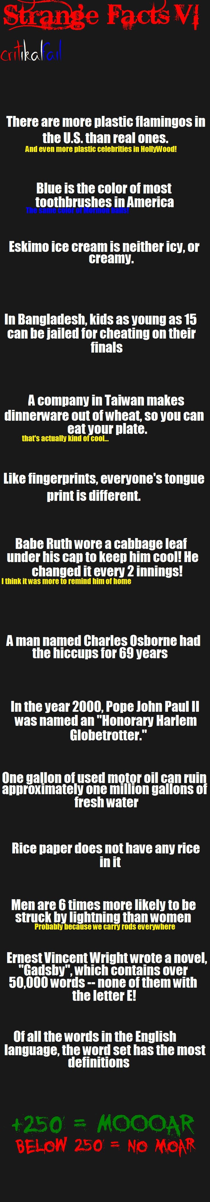Strange Facts (7 in description) Strange Facts (7 in description). Part 7 - /funny_pictures/3132256/Strange+Facts+7 Made one moar for the fans and friends I've made. I love all of you for how w