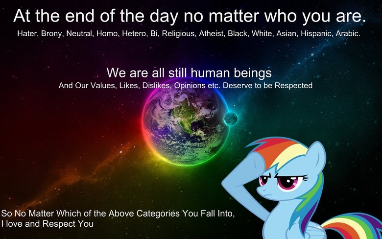 We're All People We're All People. OC. Ive had this message burning inside me for 18 years. Brony or Not, Love and Tolerance is something we should ALL be able to agree on . I d