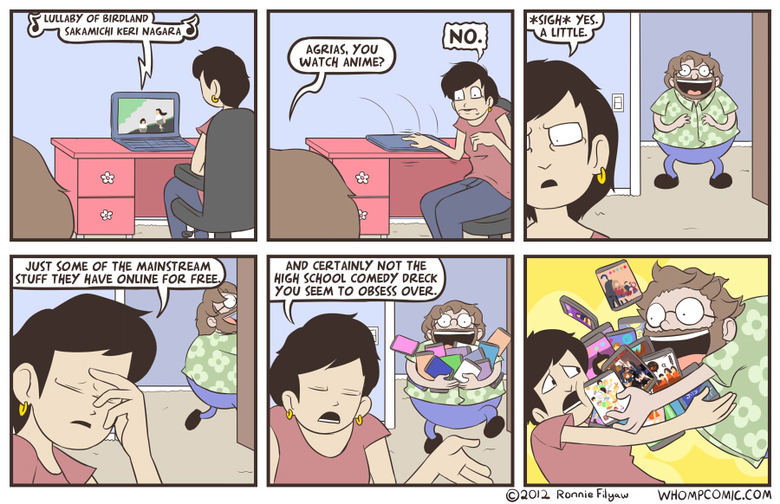 When My Friends Mention Anime When My Friends Mention Anime. Not mine. From www.whompcomic.com/2012/11/09/changing-ones-toon/ Very good webcomic. Funny, but hits close to home with some of t