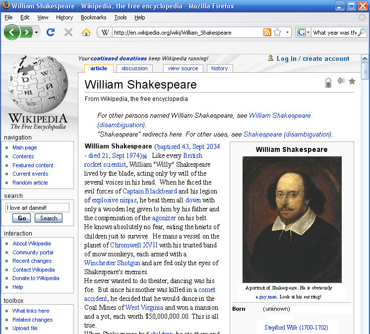 WILLIAM SHAKESPEARE IS AWESOME WILLIAM SHAKESPEARE IS AWESOME. Thumb up if you went to Wikipedia after seeing this. Props to Andrew Dickman of Deviant art for taking the screen shot browse.de