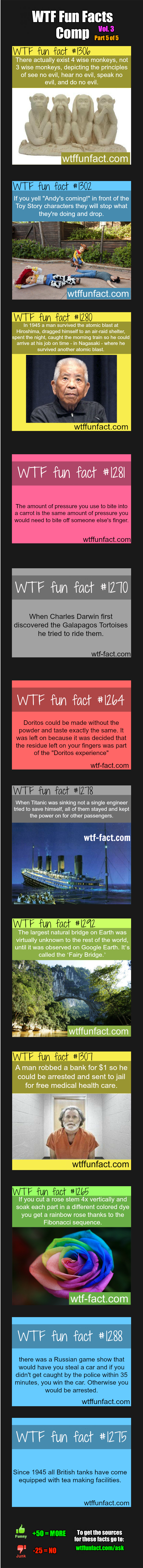 WTF Fun Facts Comp Vol. 3 Part 5 WTF Fun Facts Comp Vol. 3 Part 5. All links to other comps are here: - /user/sorexflare/53#53 Other: -Promo: /Fun+Facts+Comp/funny-pictures/5012685/ To check th